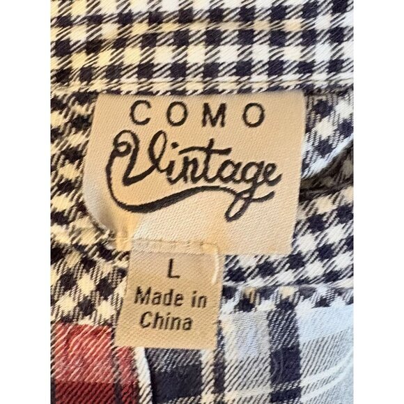 Como Vintage L Plaid Flannel Button-Down Shirt Red & Navy Long Sleeve - Picture 4 of 4
